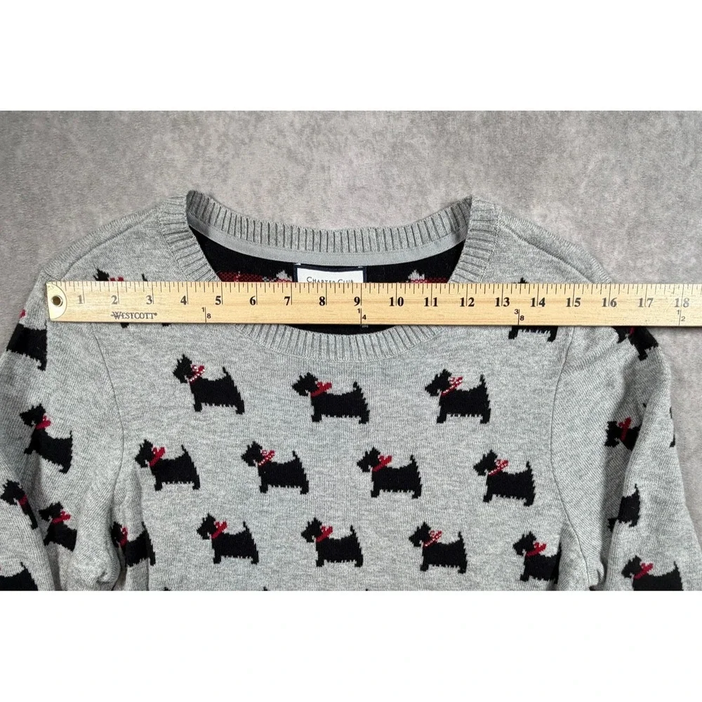 Charter Club Womens Large Sweater Gray Scottie Dog Scottish Terrier Christmas - Picture 7 of 9
